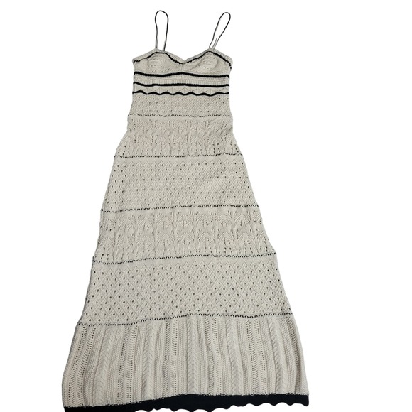Olive + Oak Cream Med Knit Midi Dress Spaghetti Straps Crochet Bohemian Cottage - Picture 1 of 15